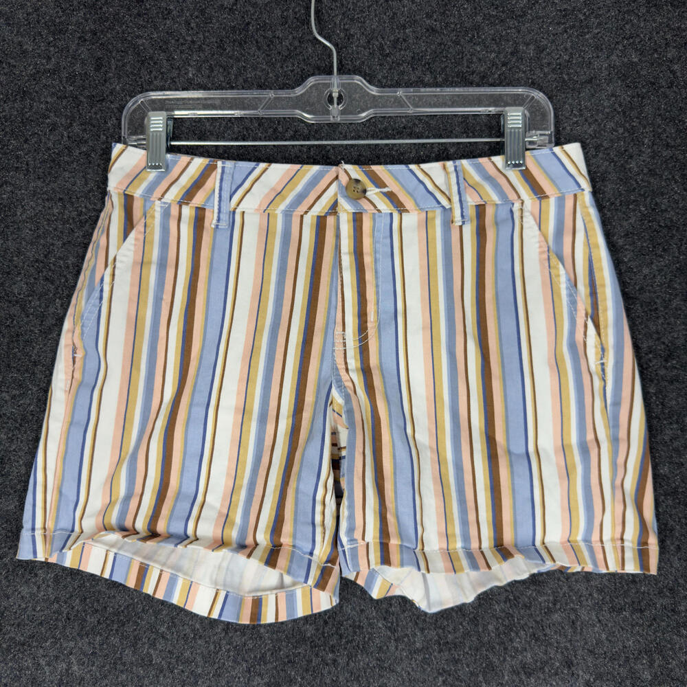 A New Approach Shorts Women 2 Blue Striped Mid Rise Chino Pockets Cotton Casual